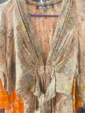 Winter Kate Paisley Print Tie-Front Maxi Dress in Cream and Multicolor
